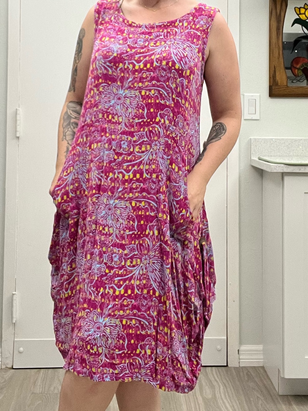 Sleeveless Pink Floral Shift Dress